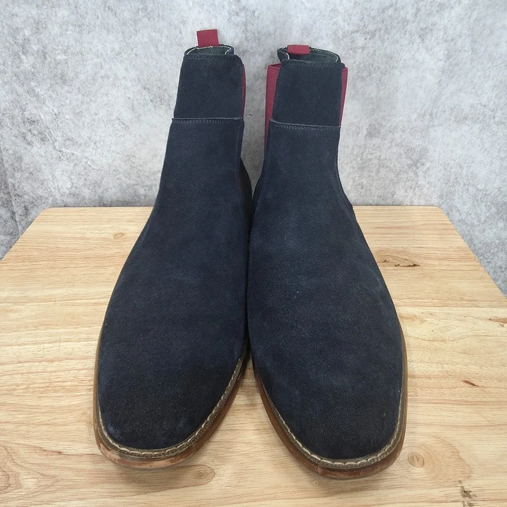 Todd Welsh Chelsea Boots Mens 14 Suede‎ Navy Blue Red Elastic Ankle Pull On